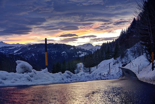 schuders schiers switzerland grison graubünden alps swissalps hometown mountain day golden hour outdoor serene sony sonya6000 a6000 selp1650 1xp raw photomatix hdr qualityhdr qualityhdrphotography sunset cloud cloudy snow winter road reflection fav100