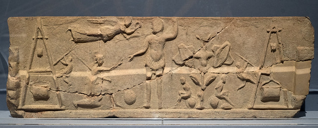 Roman relief with victorious general flanked by cranes