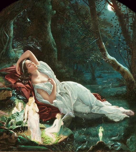 Titania sleeping in the moonlight protected by her fairies - Charles Sims (1823–1876)