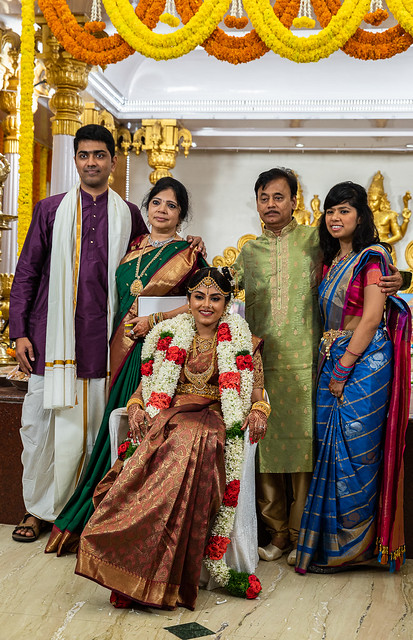 Bride with Groom's Family, Nikhil and Arthi Wedding, Chennai