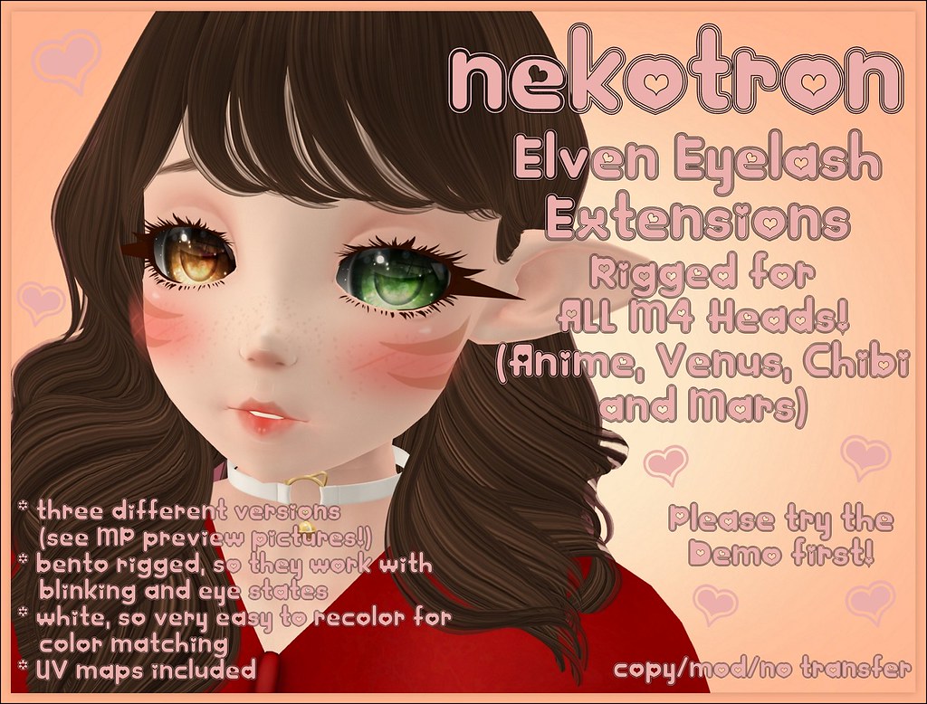 [Nekotron] Rigged Elven Eyelash Extension (ALL M4 HEADS)