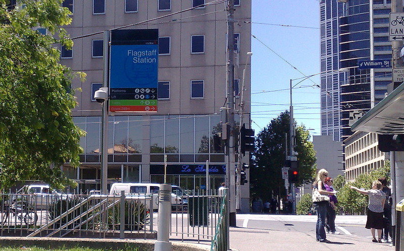 Flagstaff station entrance, with Connex logo covered up (December 2009)