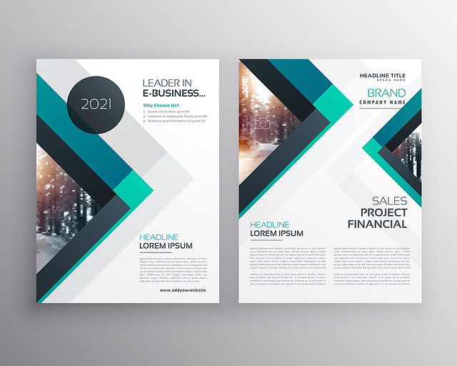 abstract blue business brochure flyer design template with triangle shapes