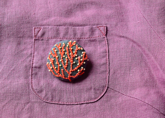 Punch Needled Coral Brooch