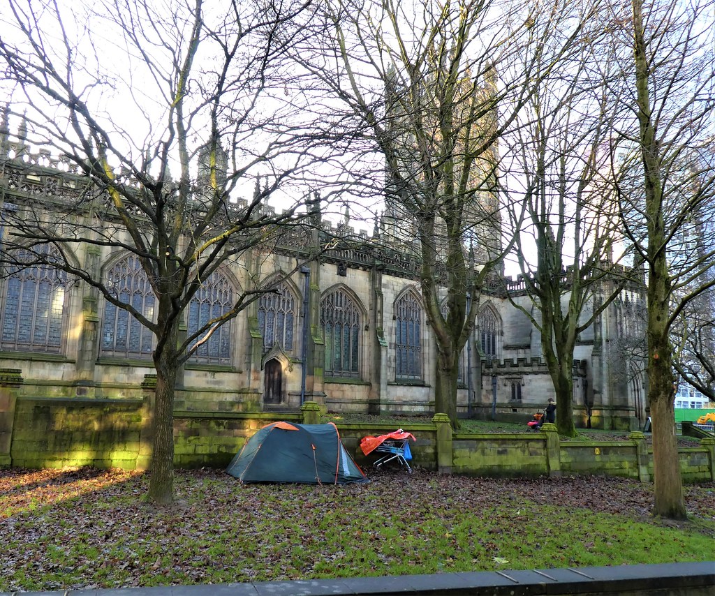 MANCHESTER CATHEDRAL = WITH TENT OUTSIDE = SAD 😢😢
