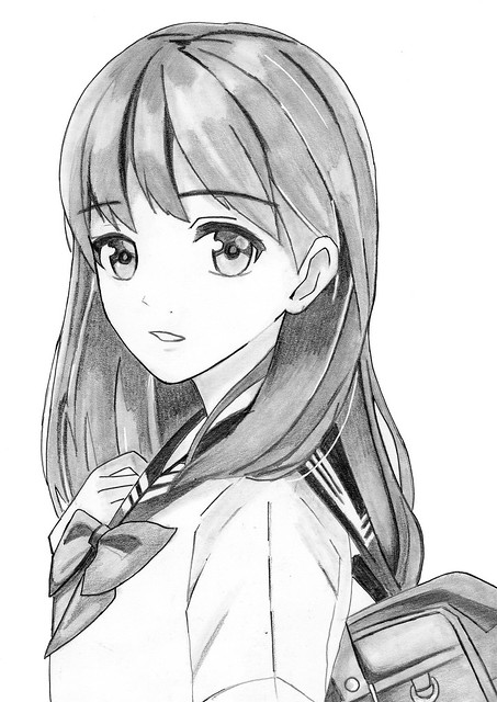 long haired anime girl smiling, anime, manga, pencil | Midjourney | OpenArt-saigonsouth.com.vn