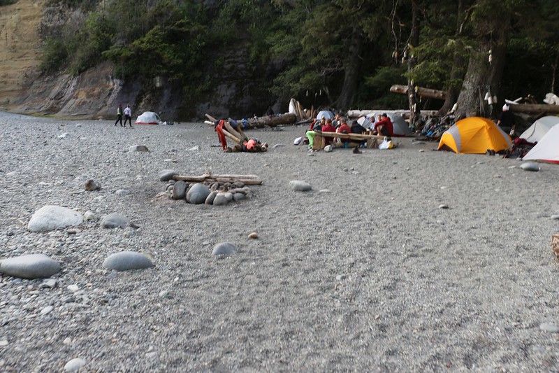 We arrived late to a mostly-full Camper Bay Campsite on the West Coast Trail - but we found a spot near the wall