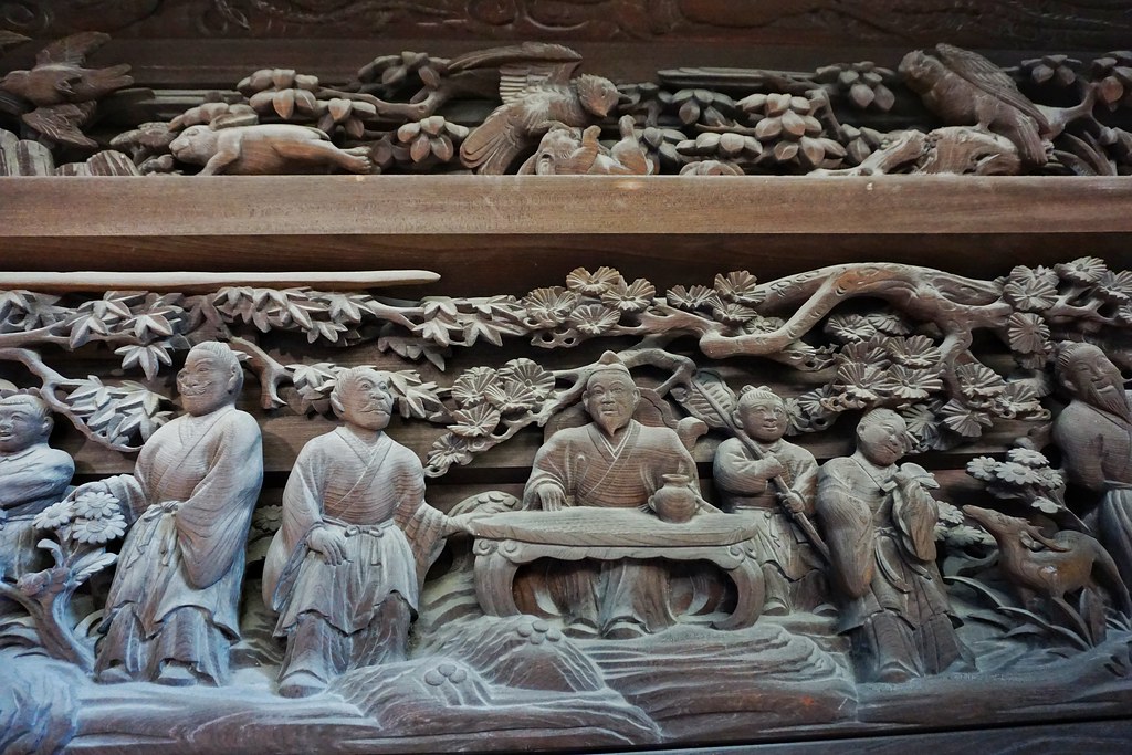 Wooden figures at Shibamata Taishakuten temple, Japan