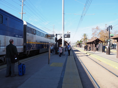 Surfliner and empty trolley track at San Diego Old Town