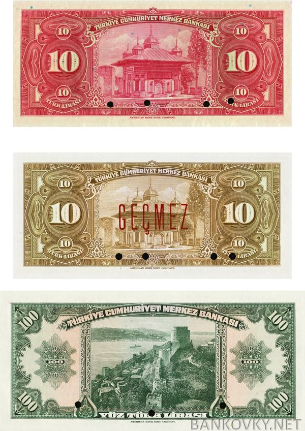 10+10+100 Lira Turecko 1947-48 P147-149 - REPRODUKCIE