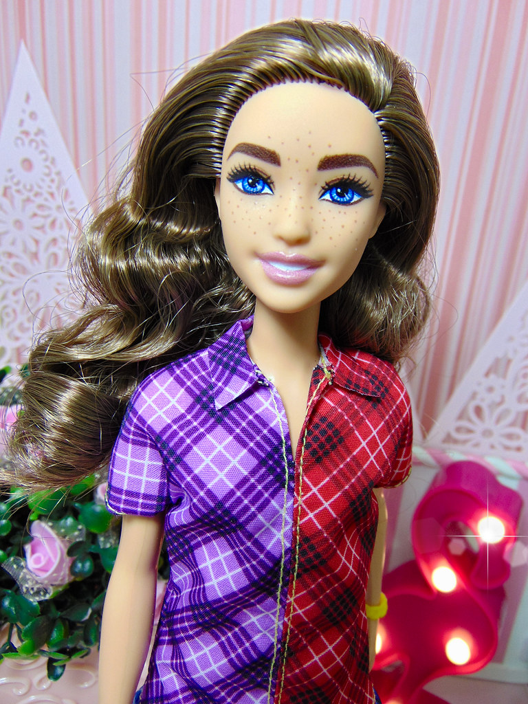 Barbie Fashionistas Doll 137 Brunette Freckles Color Blocked Plaid Dress for sale online