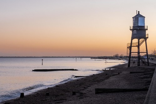 beach coast dovercourt essex lighthouse sea sunset