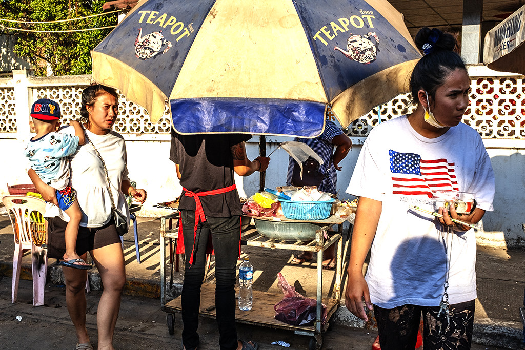 BOY baseball cap and American flag T-shirt on 1-6-20--Vientiane