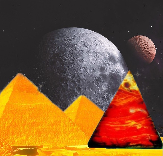 The moon behind the pyramids