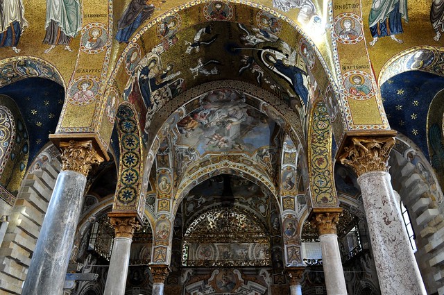 Byzantin et baroque, église de la Martorana (XIIe-XVIe-XVIIIe) ou Santa Maria dell'Amiraglio, piazza Bellini, Palerme, Sicile, Italie.