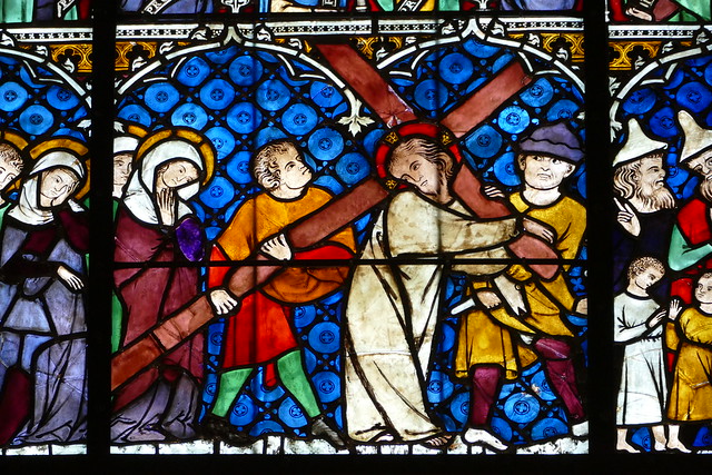 Jesus carrying the cross - stained glass