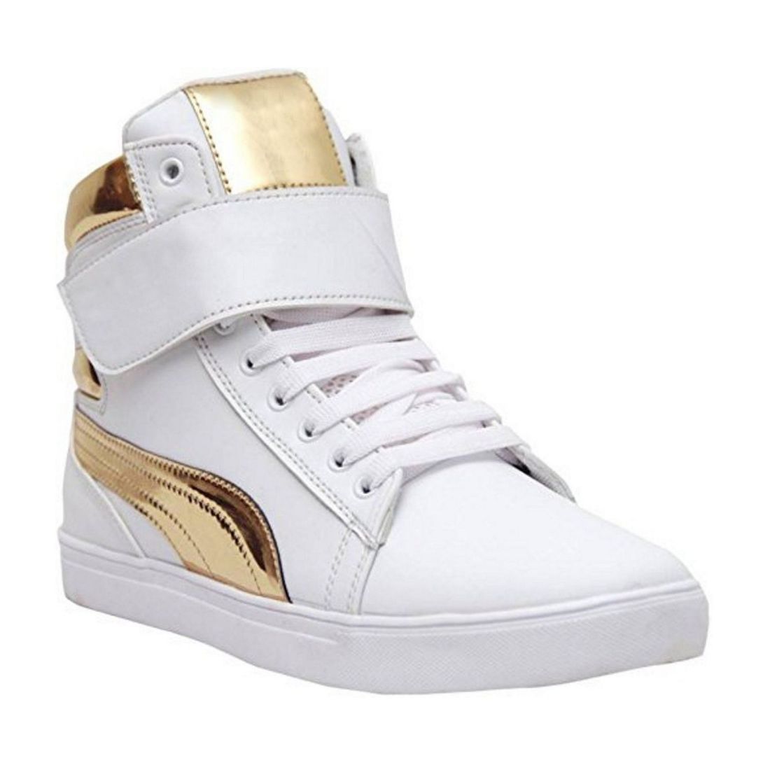 Generic Men's White,Gold Color Synthetic Material  Casual Sneakers