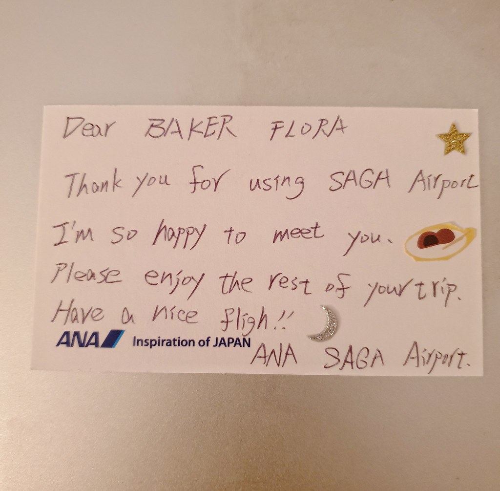 Note from ANA airline staff at Saga Airport, Japan