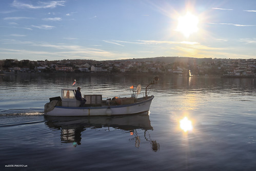 fishing boat sea adriatic reflection sun sunshine sunrays blueadriatic croatia hrvatska europe canon