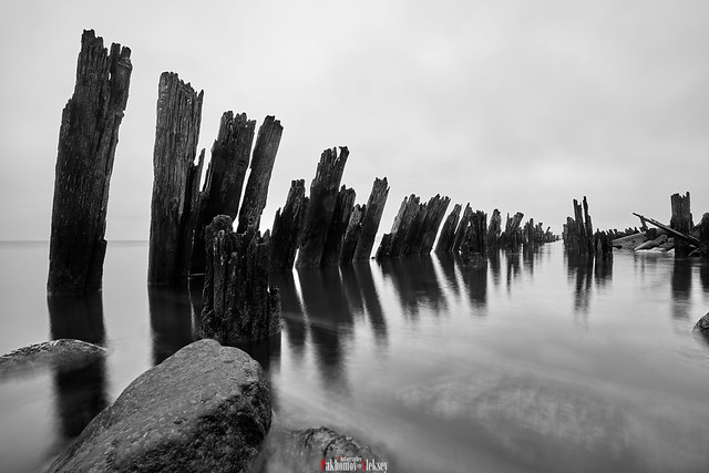 The remains of a wooden pier
