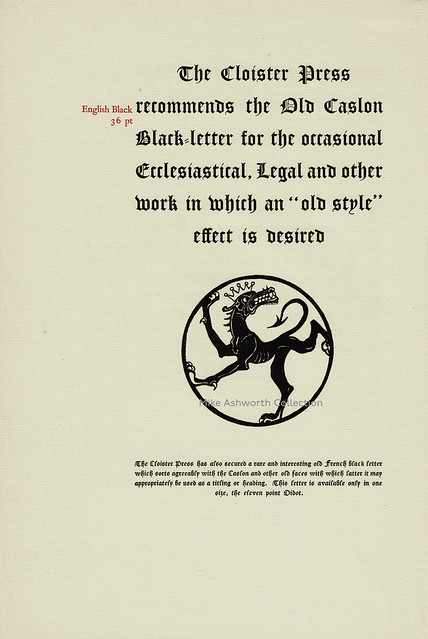 The English Black Letter : typeface synopsis issued byThe Cloister Press, Heaton Mersey, nr Manchester, c1921/2, page 3
