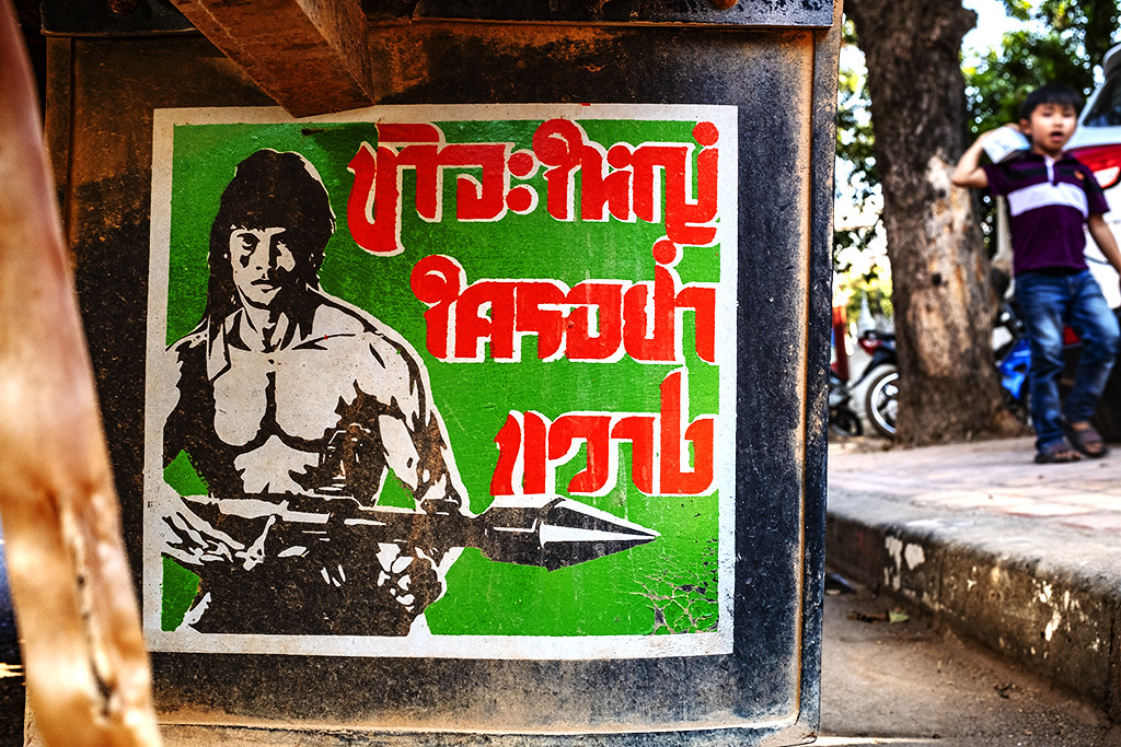 Rambo on a tuk tuk's mudflap on 1-11-20--Vientiane