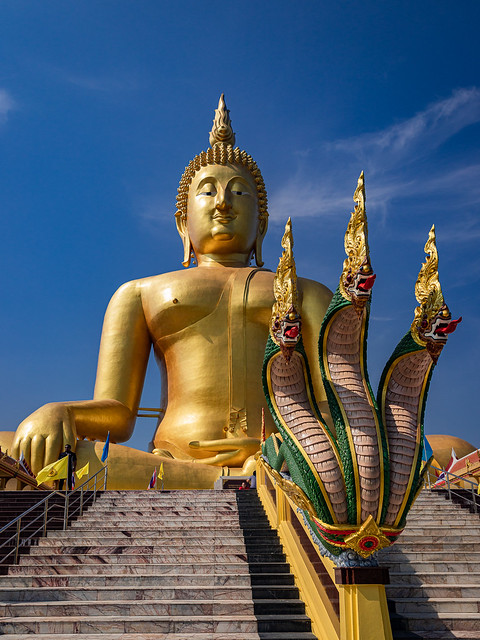 Big Buddha and Naga, Wat Muang, Ang Thong