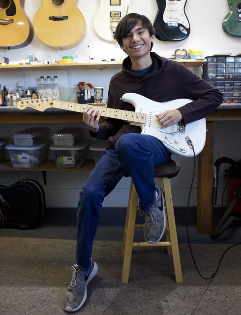 Some of my new clients are quite young and extremely good guitarists....Kyle Taylor being one of them. Here's Kyle with his new Strat after corrections. neelyguitars.com