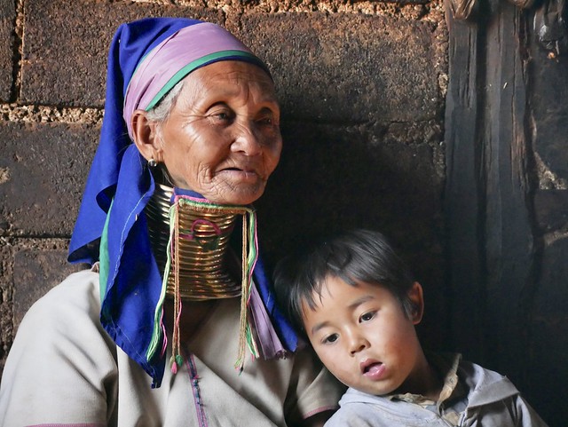 A cuddle up with grandma, Kayah State, Myanmar