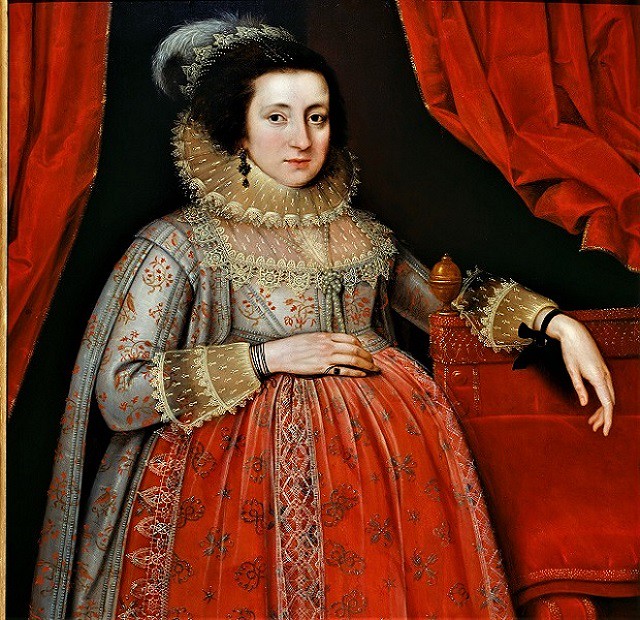 Marcus Gheeraerts II, Portrait of Woman in Red, 1620, in exhibition at the Foundling Museum,Copyright Tate
