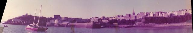 Tenby (Sth Wales) at dawn, 27Aug1978 - harbour panorama