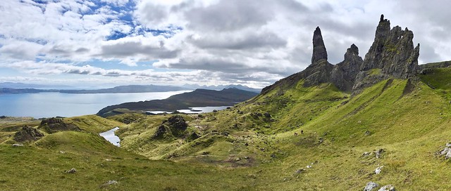Panorama Old Man of Storr and Sound of Raasay, Isle of Skye, Scotland.