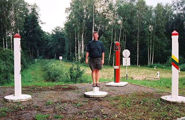 From the archives: Taken in the summer of 2003, I'm standing at the point where Belarus, Latvia and Lithuania meet.  Note that the clothing never changes. I'm nothing if not consistent.  . . . . . #travel #housesitter #locationindependent #amwriting #digi