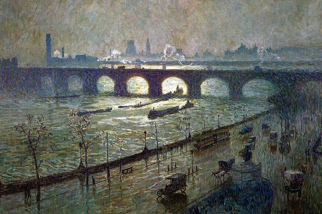 Emile Claus - Waterloo Bridge Soleil det pluuie Mars, 1916 at Royal Museums of Fine Arts of Belgium - Brussels