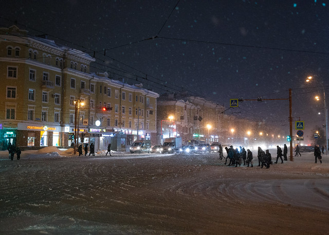 Snowfall in Kemerovo city