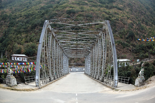 bhutan chazam bridge river bunting trashigang