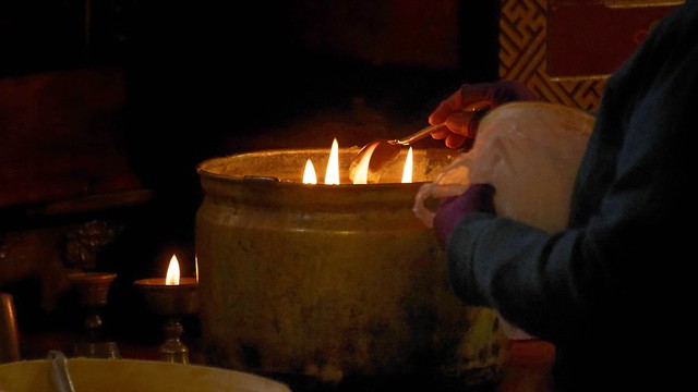 Yak butter lamps, Tibet 2019