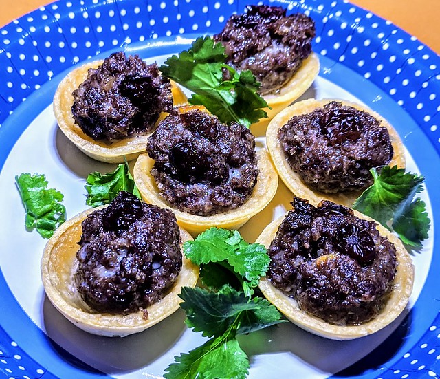 Party Food - British Pork & Festive Fruit Stuffing Pies topped with Dried Cranberries