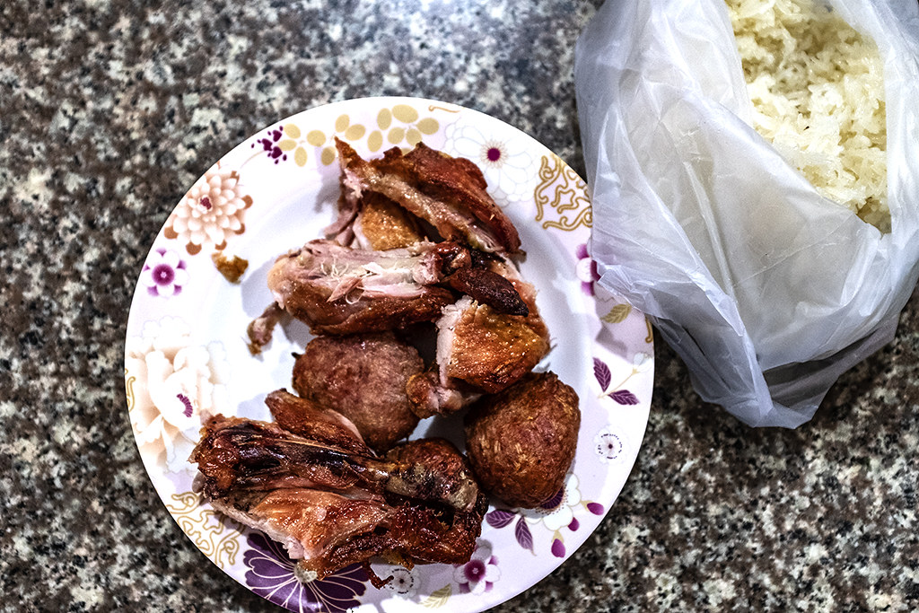 Pork meatballs, grilled chicken and sticky rice--Vientiane