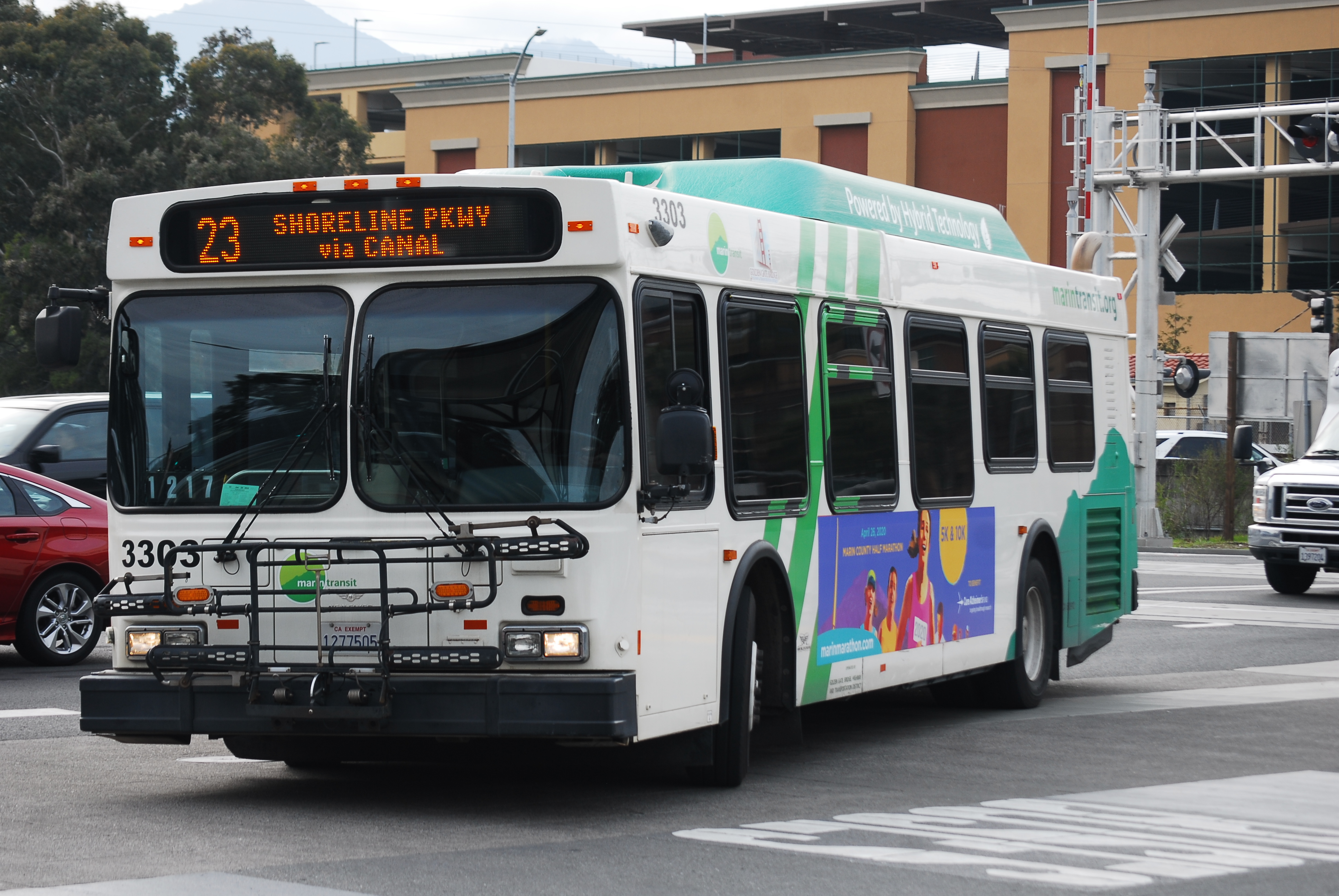 A New Flyer DE35LF Operating as Route 23 to the Canal District at San Rafael Transit Center
