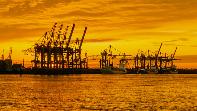 Sunset Container Port, Hamburg
