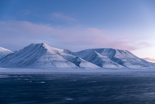 longyearbyen svalbard spitsbergen arctic mountains water sea night winter snow landscape nature outdoors cold ice