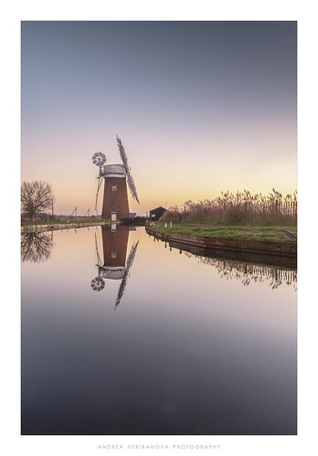 horseywindpump norfolk windmill water reflections river sunset nationaltrust