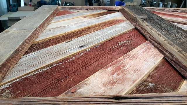 Cash Wrap made of barn wood, heart pine top