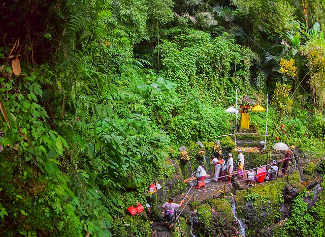 A spiritual cleansing in a small waterfall in Bali