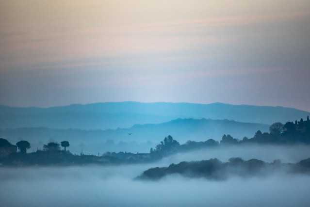 misty hills in the dawn
