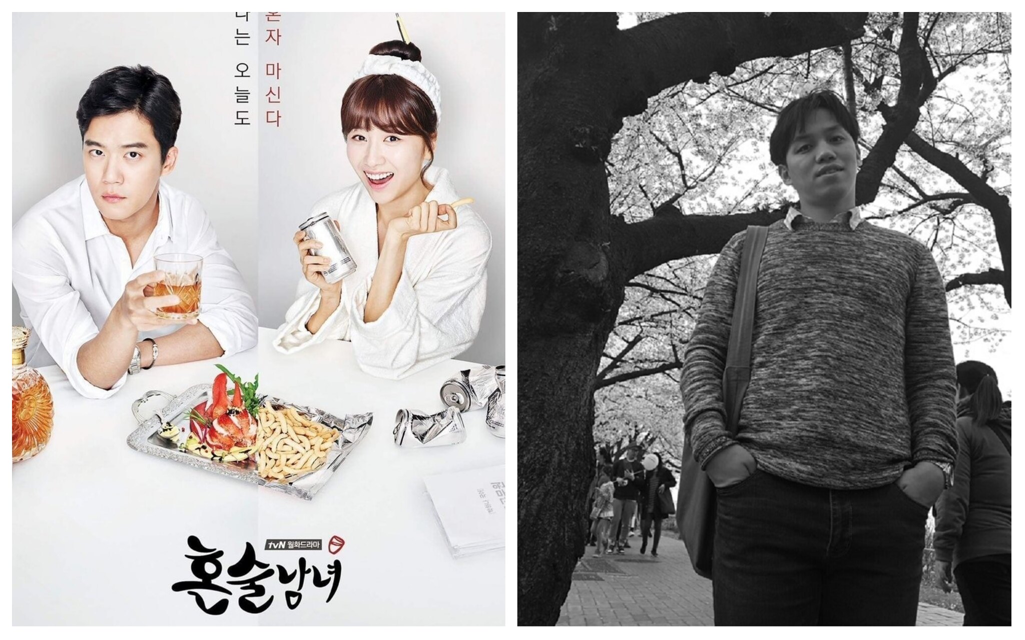 左為《獨酒男女》劇照，右為李韓光生前照片。