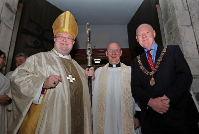 The Bishop of Cork, Cloyne and Ross, The Right Reverend Dr Paul Colton, The Reverend Paul Robinson, Parish of Saint Anne Shandon and Lord Mayor Cllr Dr John Sheehan, after the Licensing and Commissioning.