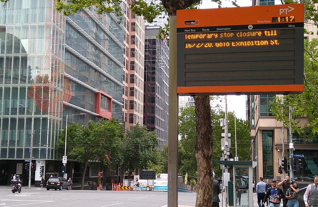 Smartbus sign advising of Bus diversions on Lonsdale Street