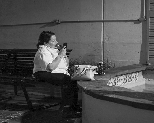 Late night lipstick touch up behind cafe du monde